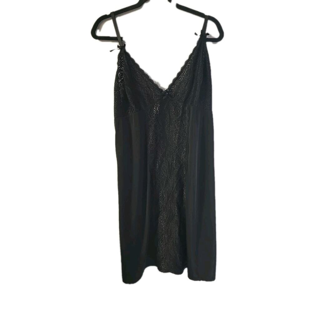 Delta Burke Black Floralโ Lace Panel V-Neck Nightie Chemise Slip Womans Size 3X